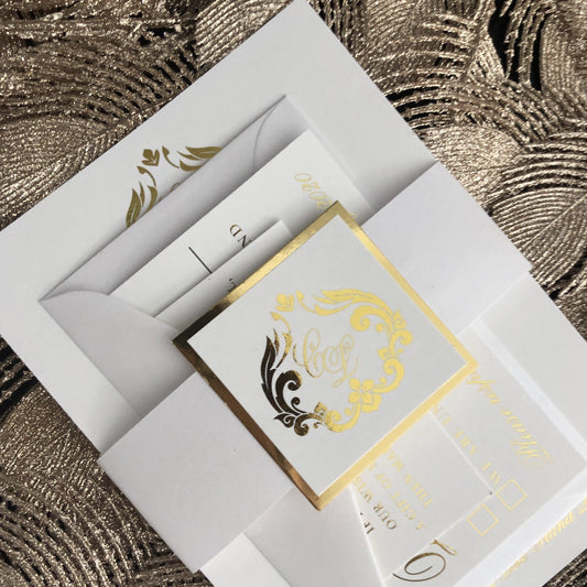 Gold Foil Monogram Crest Invitation - Glitzy Prints