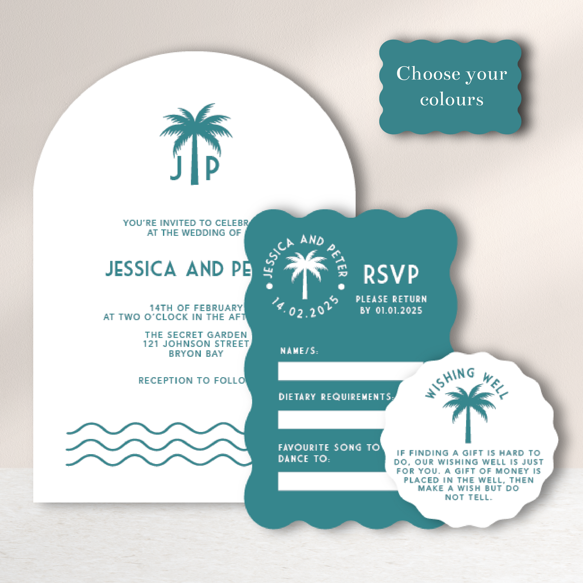 "Jessica" Tropical Wedding Invitation - Glitzy Prints