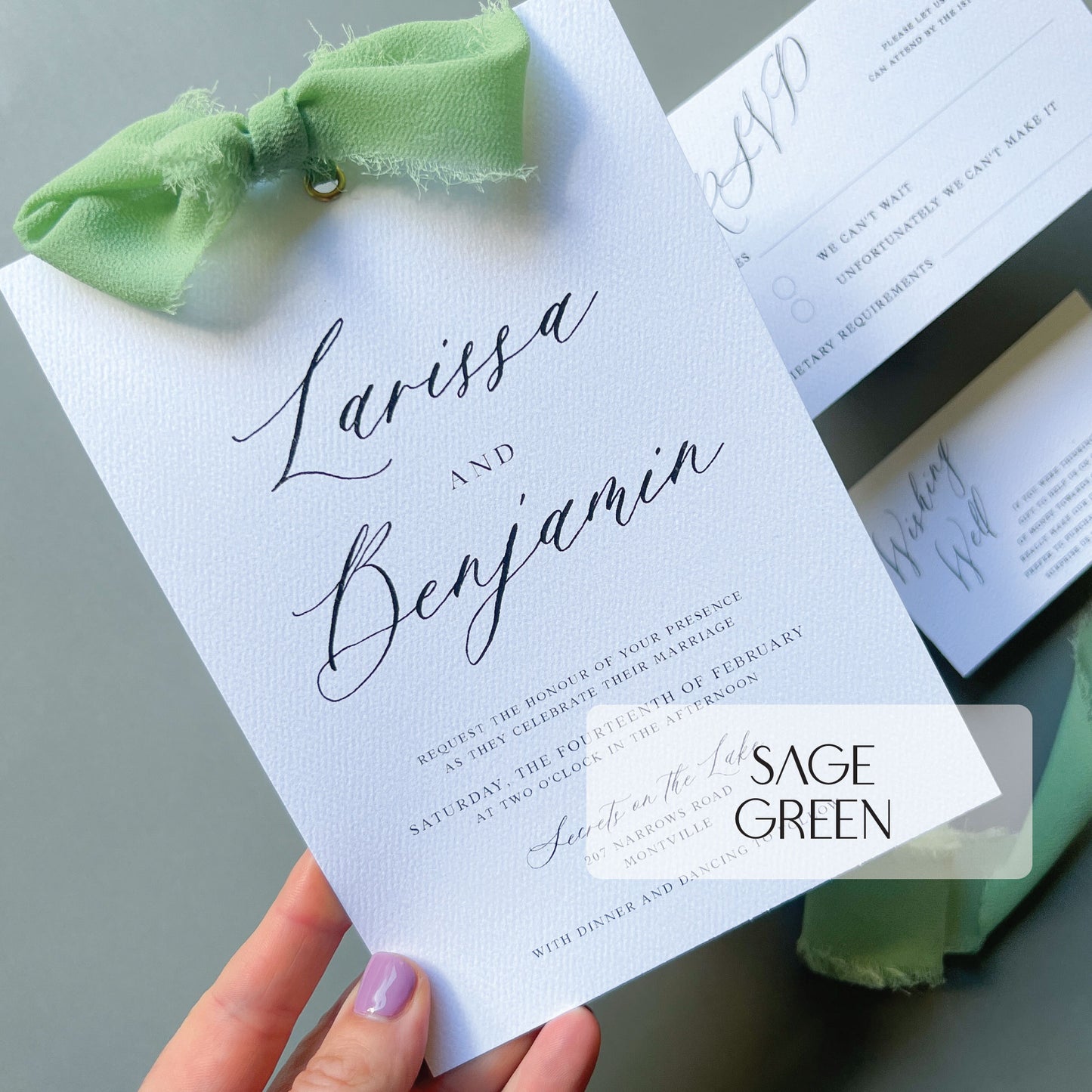 Larissa Ribbon Wedding Invitation - Glitzy Prints