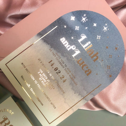 "Lilah" Gold Foil Watercolour Arch Wedding Invitation Suite - Glitzy Prints