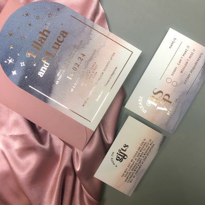 "Lilah" Gold Foil Watercolour Arch Wedding Invitation Suite - Glitzy Prints