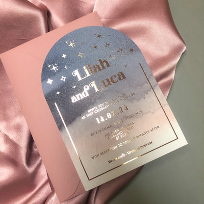 "Lilah" Gold Foil Watercolour Arch Wedding Invitation Suite - Glitzy Prints