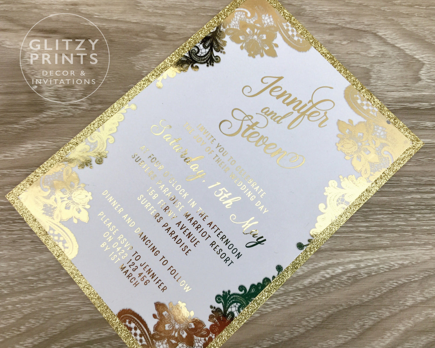 Gold Foil Glitter Invitation - Glitzy Prints