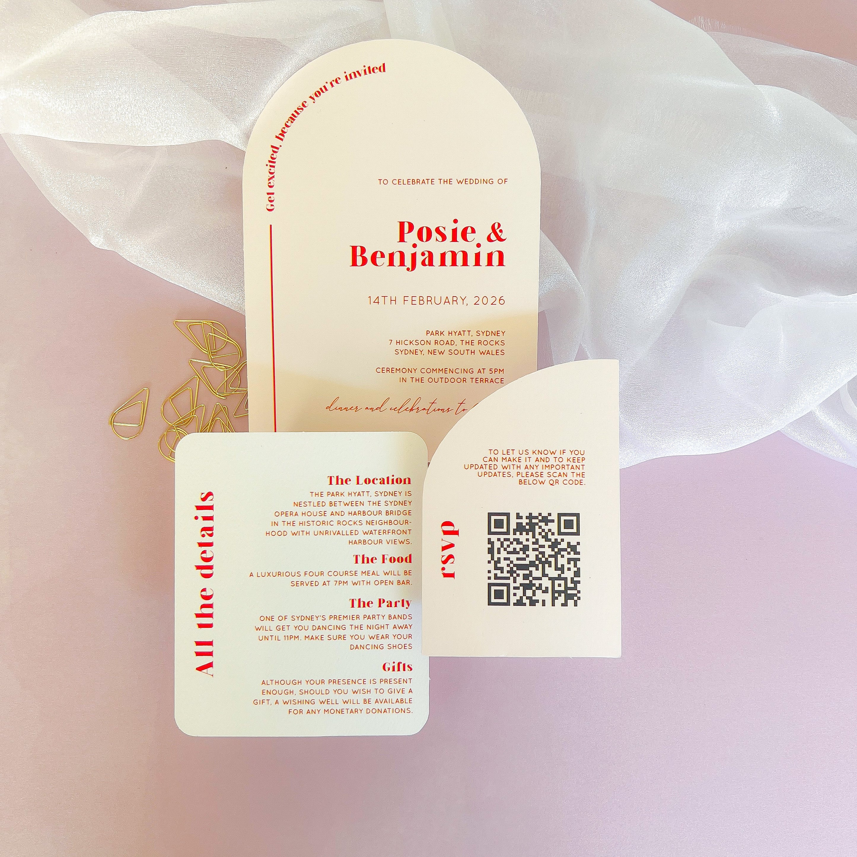 Affordable Printed Arch Wedding Invitations Gold Coast Shipping