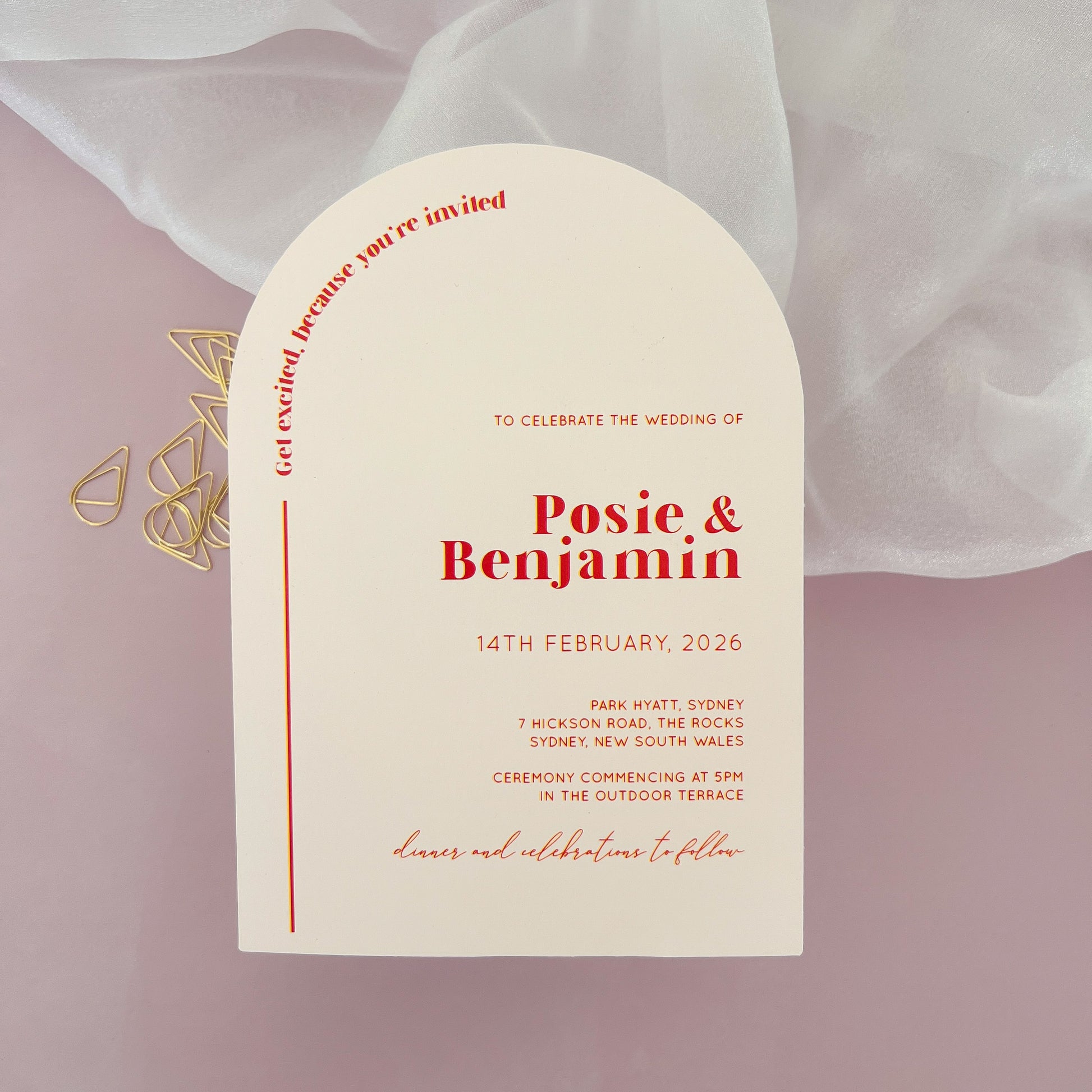 Nude Pink Arch Layered Modern Wedding Invitation Set