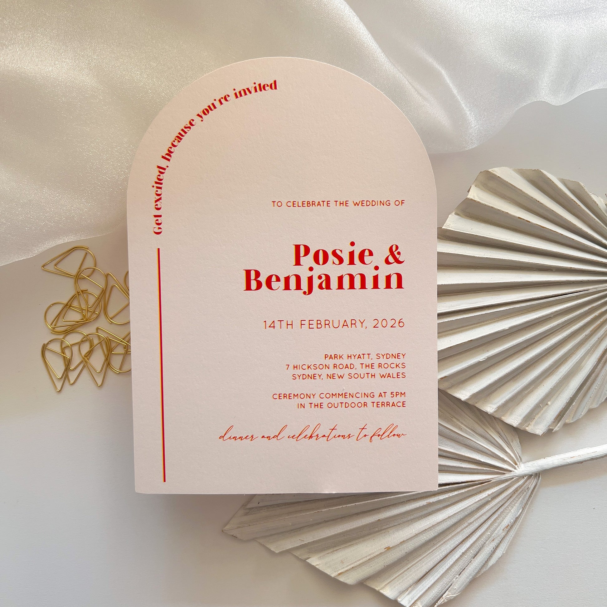 Nude Pink Arch Layered Modern Wedding Invitation Set