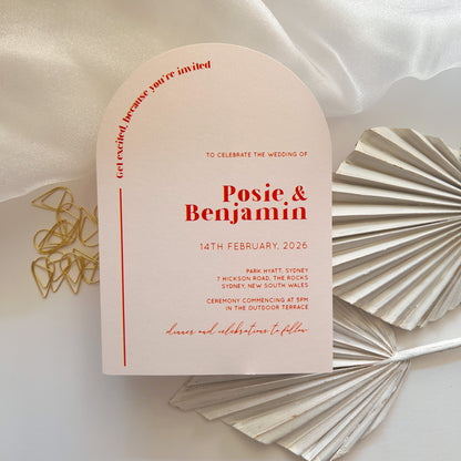 Nude Pink Arch Layered Modern Wedding Invitation Set