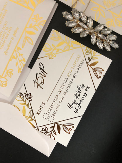 Rustic Leaf Gold Foil Invitation - Glitzy Prints