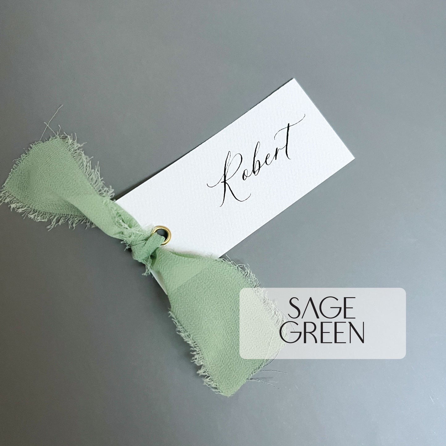 Wedding Place Cards with Silk Chiffon Frayed Ribbon - Glitzy Prints