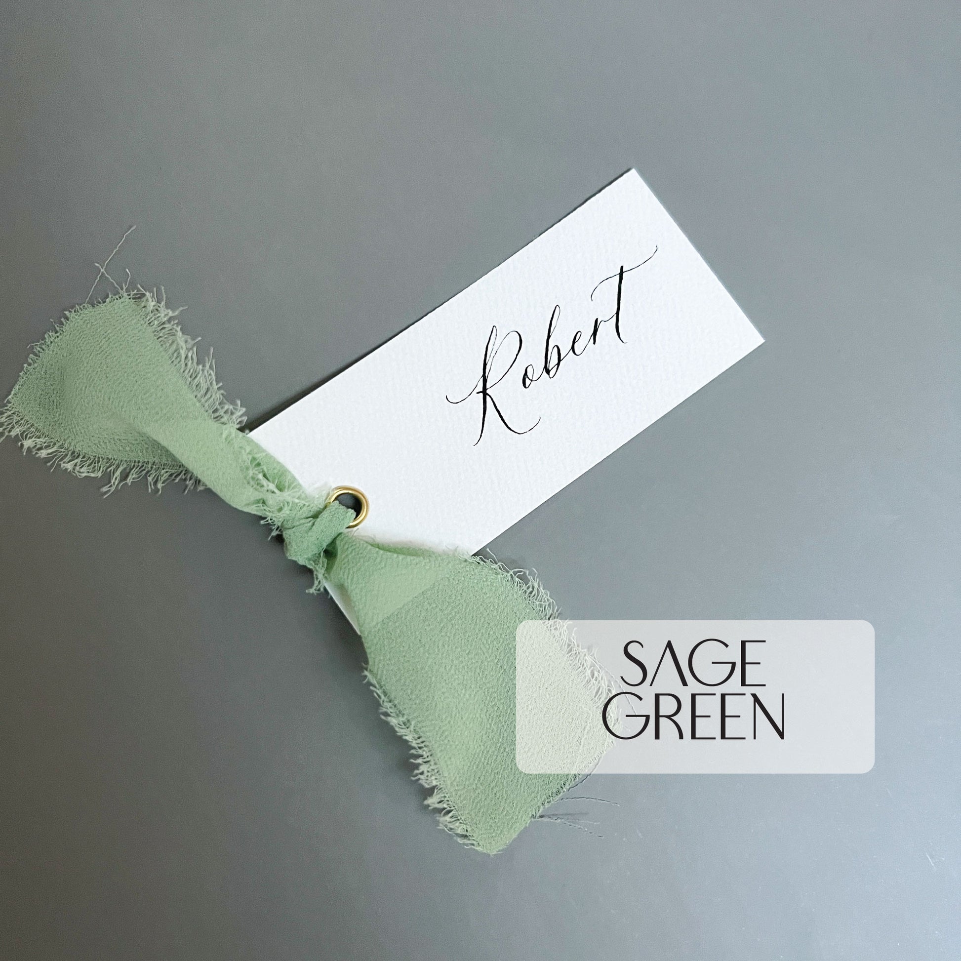 Wedding Place Cards with Silk Chiffon Frayed Ribbon - Glitzy Prints
