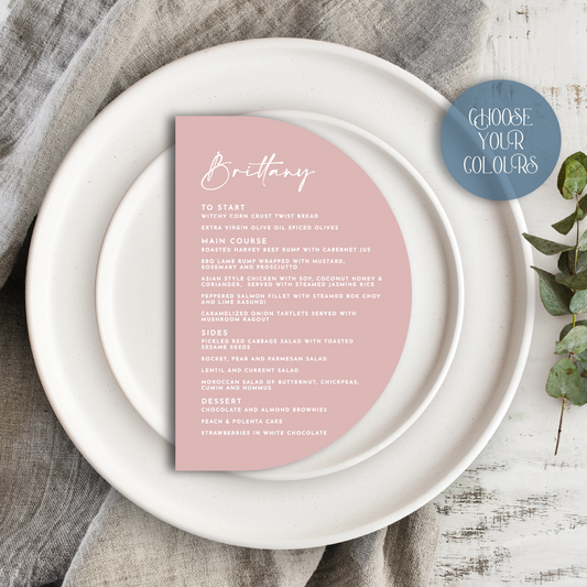 Semi-Circle die-cut menu - Glitzy Prints