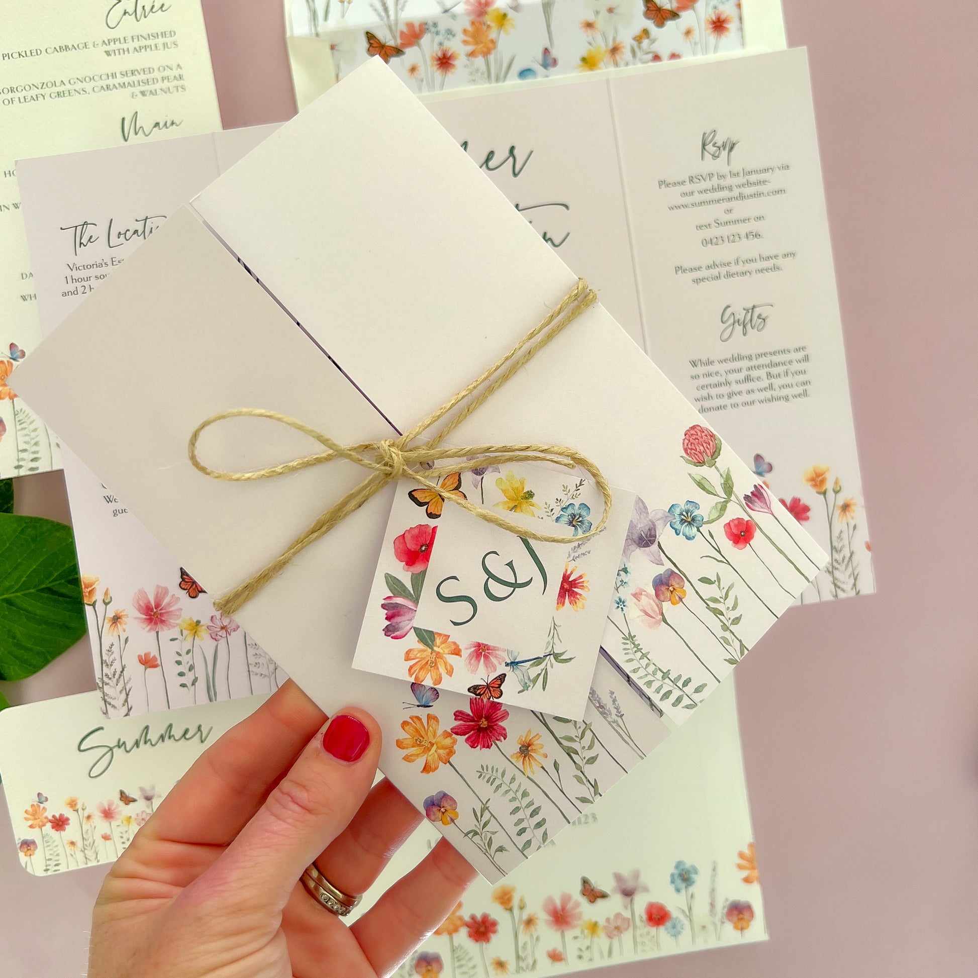 "Summer" Blush Pink Gate Fold All in One Invitation - Glitzy Prints