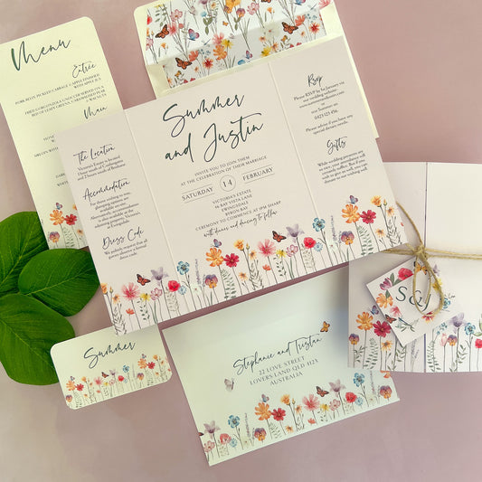 "Summer" Blush Pink Gate Fold All in One Invitation - Glitzy Prints