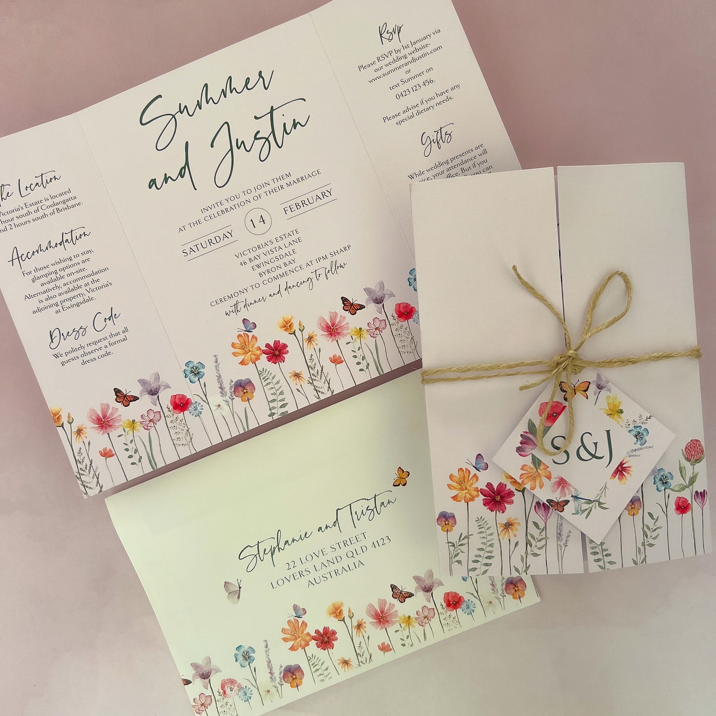 "Summer" Blush Pink Gate Fold All in One Invitation - Glitzy Prints