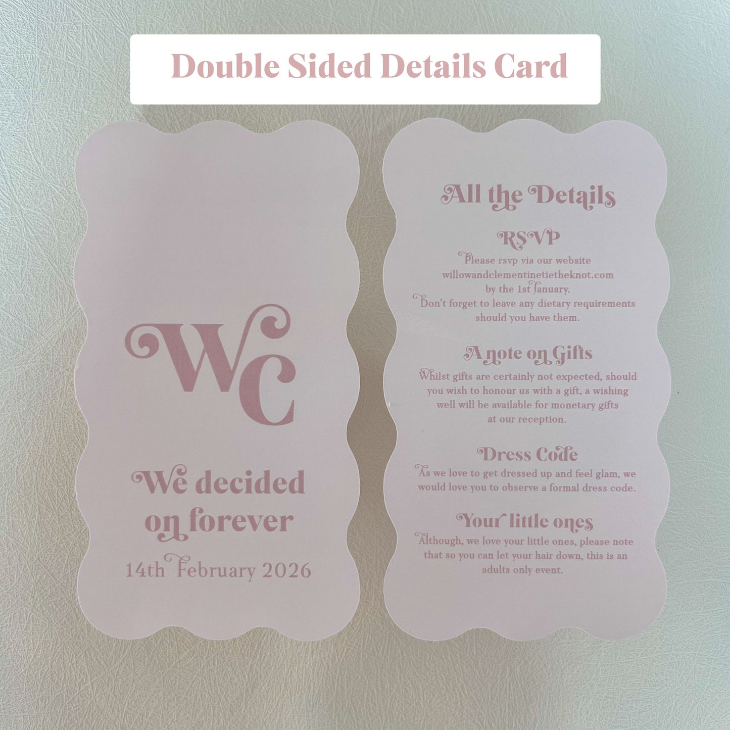 Willow Wave Shape Layered Invitation Set - Invite and Details Card in Dusty Pink and Nude