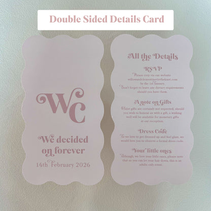 Willow Wave Shape Layered Invitation Set - Invite and Details Card in Dusty Pink and Nude