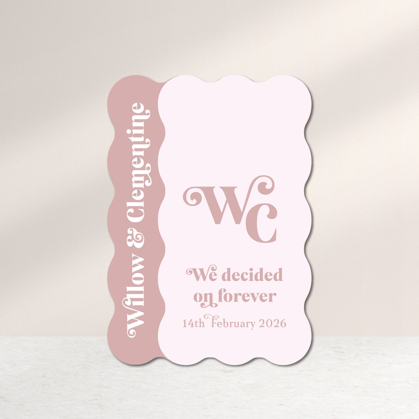 Willow Wave Shape Layered Invitation Set - Invite and Details Card in Dusty Pink and Nude