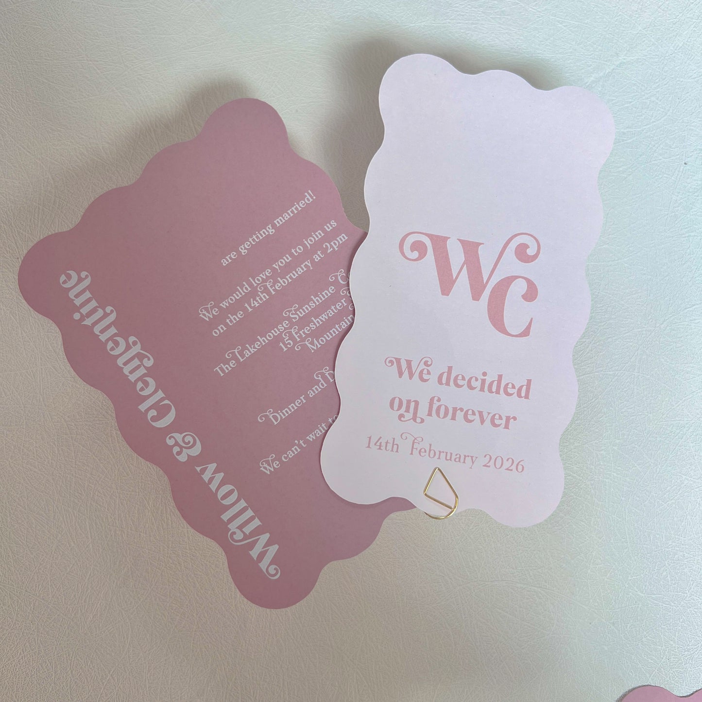 Willow Wave Shape Layered Invitation Set - Invite and Details Card in Dusty Pink and Nude