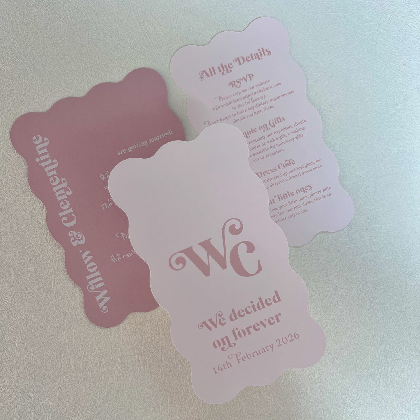 Willow Wave Shape Layered Invitation Set - Invite and Details Card in Dusty Pink and Nude