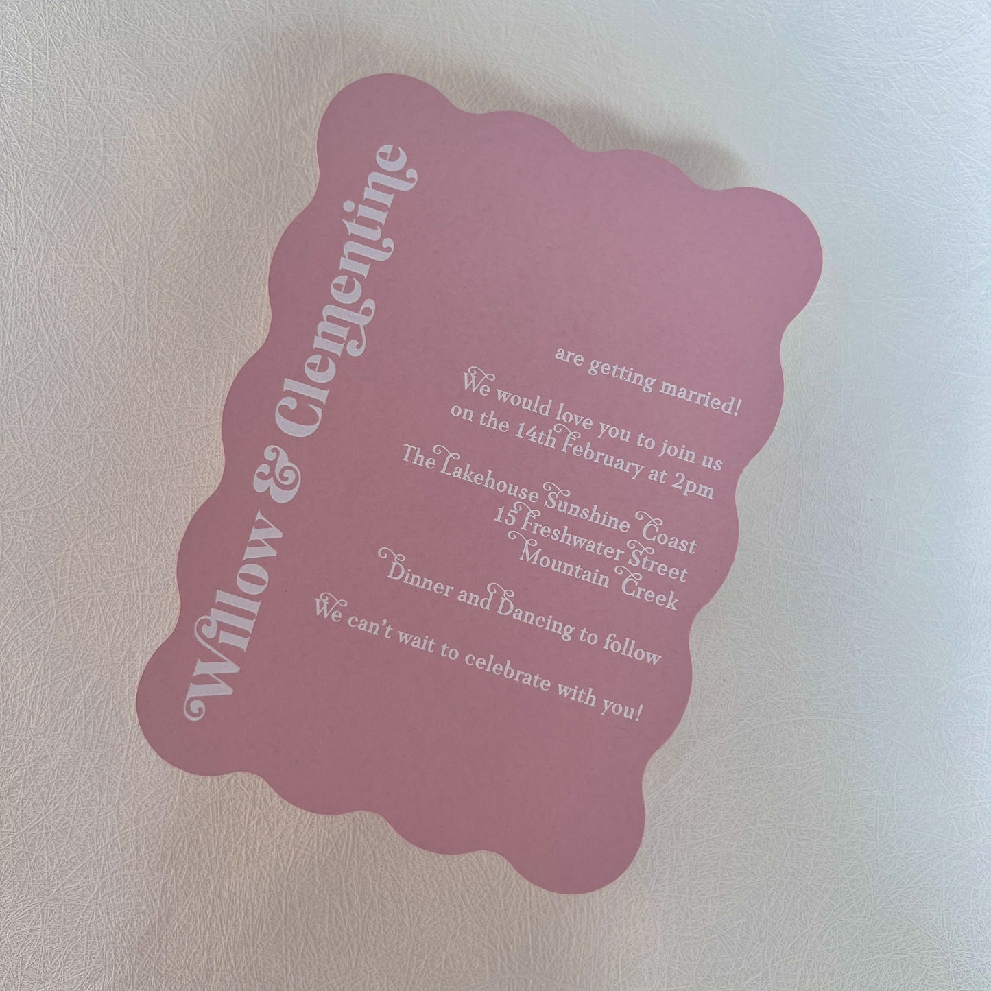Willow Wave Shape Layered Invitation Set - Invite and Details Card in Dusty Pink and Nude