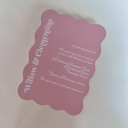 Willow Wave Shape Layered Invitation Set - Invite and Details Card in Dusty Pink and Nude