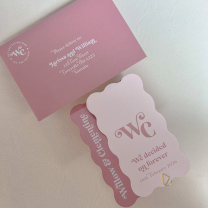 Willow Wave Shape Layered Invitation Set - Invite and Details Card in Dusty Pink and Nude