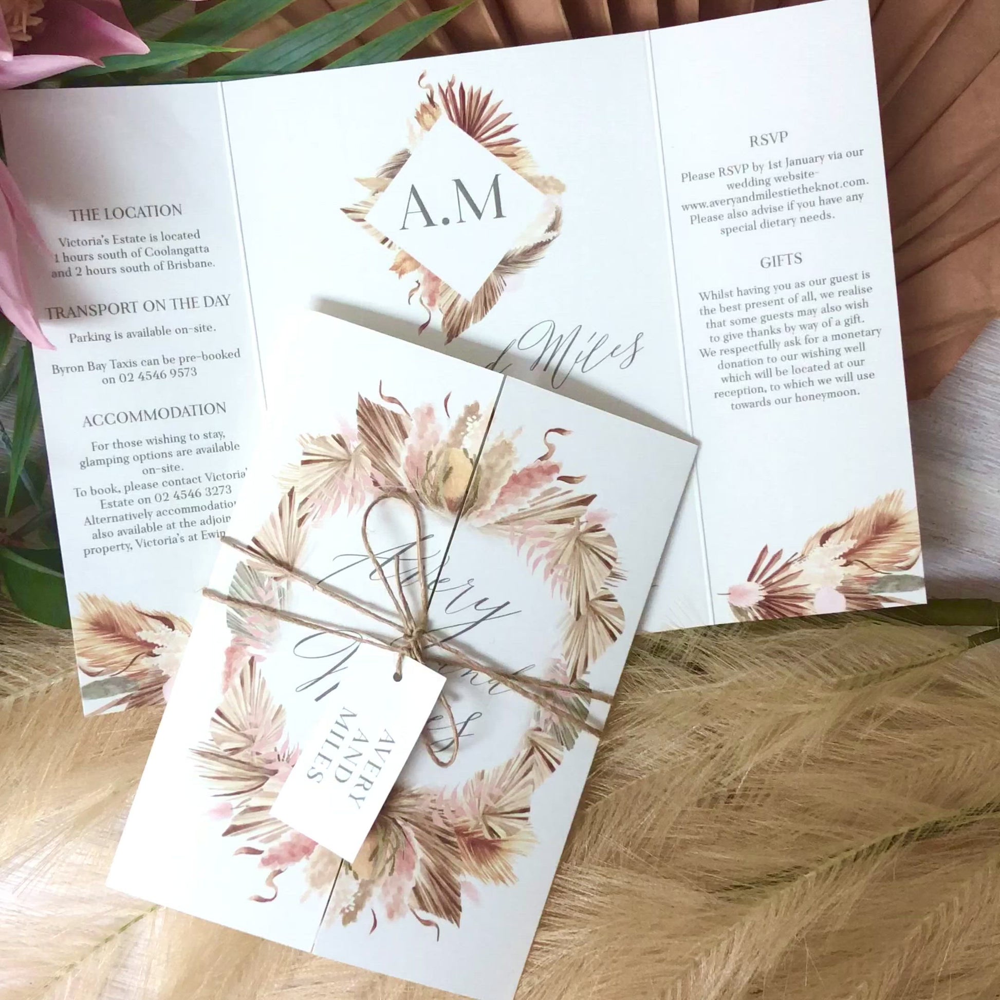 Avery boho invitation gate fold rustic wedding invitation
