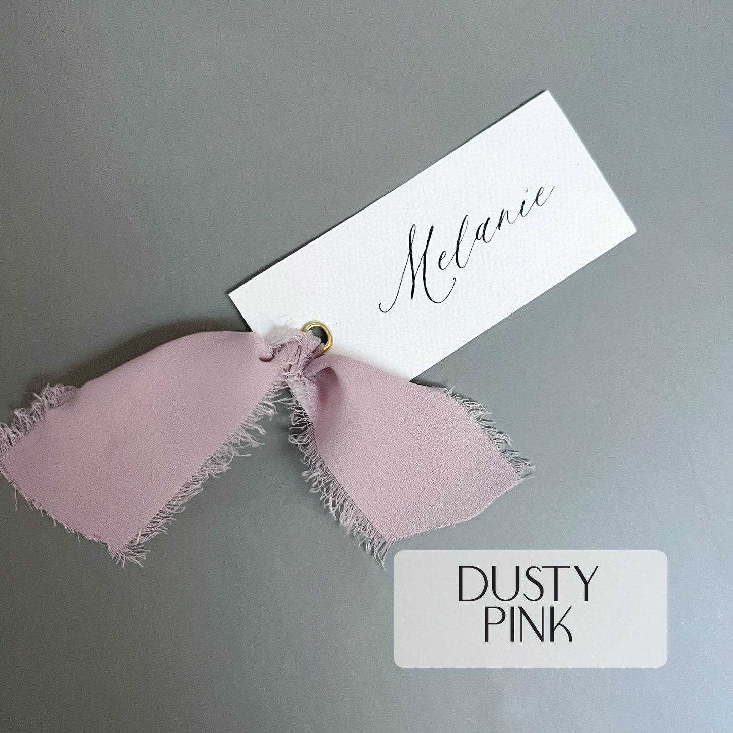 Wedding Place Cards with Silk Chiffon Frayed Ribbon - Glitzy Prints