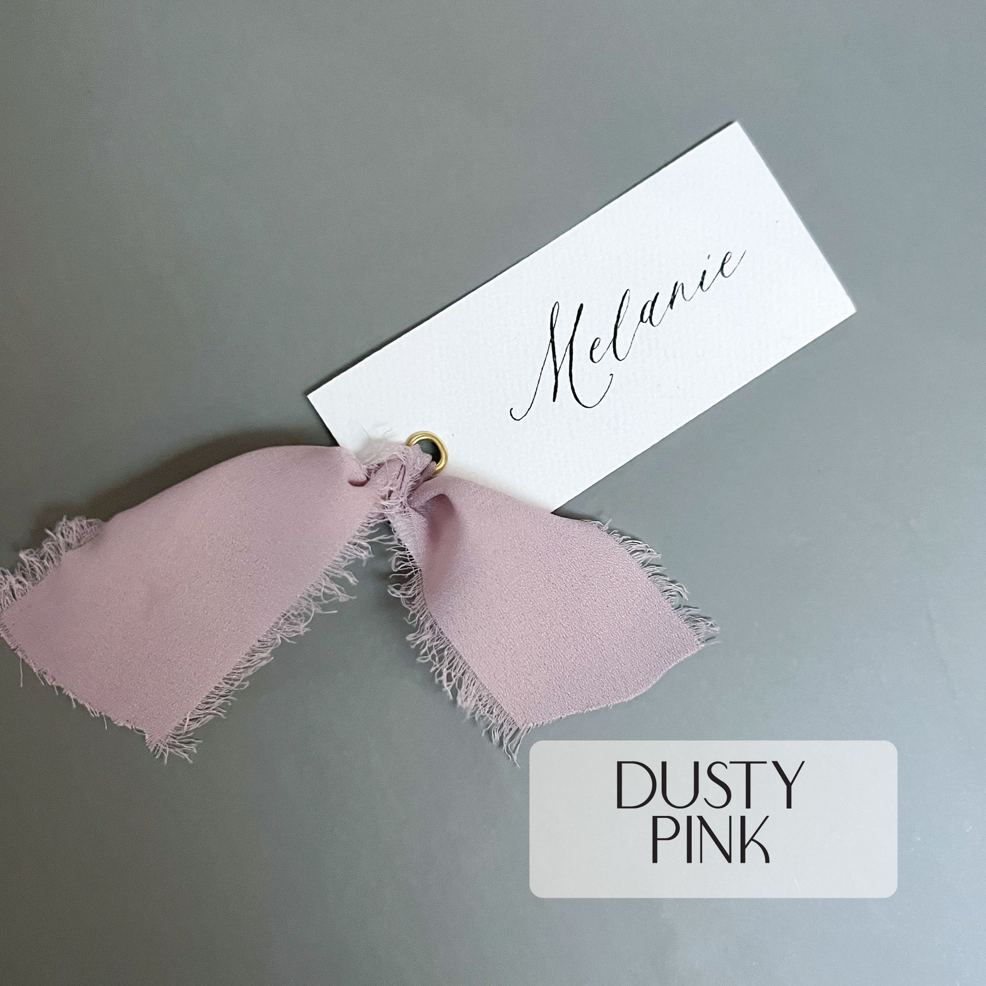 Wedding Place Cards with Silk Chiffon Frayed Ribbon - Glitzy Prints