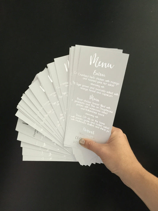 Wedding Menu Cards in Real Silver Foil - Glitzy Prints