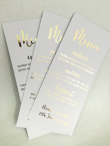 Wedding Menu Cards in Real Gold Foil - Glitzy Prints