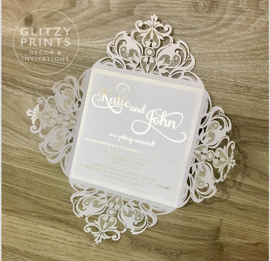 Gold Foil Laser Cut Wedding Invitation - Glitzy Prints