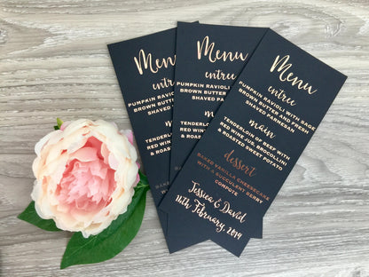 Black and Gold Wedding Menu Cards - Glitzy Prints