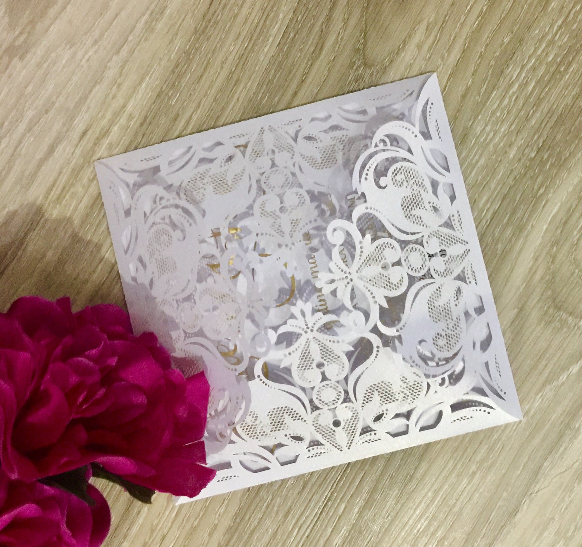 Gold Foil Laser Cut Wedding Invitation - Glitzy Prints