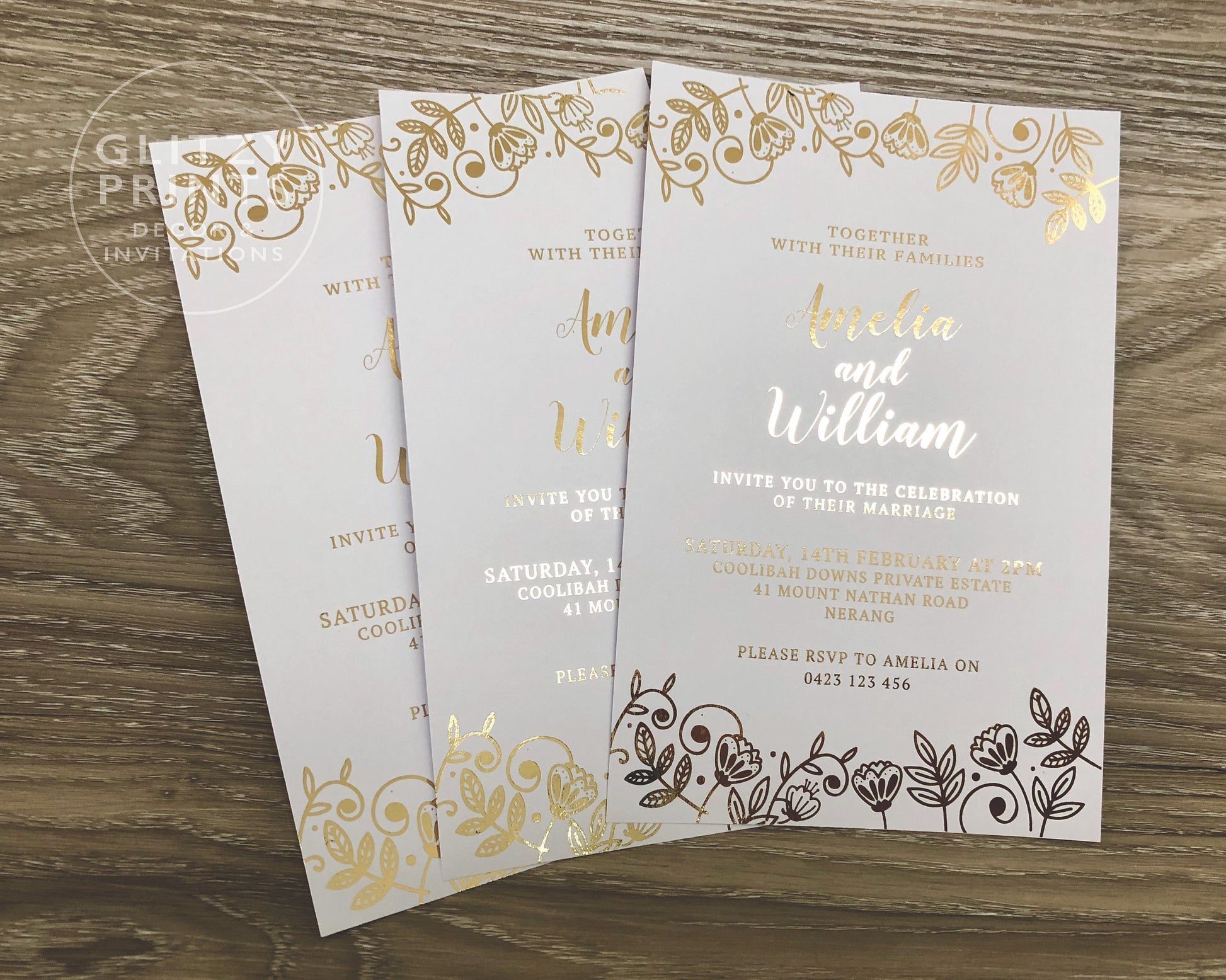 Flower Foil Wedding Invitation - Glitzy Prints