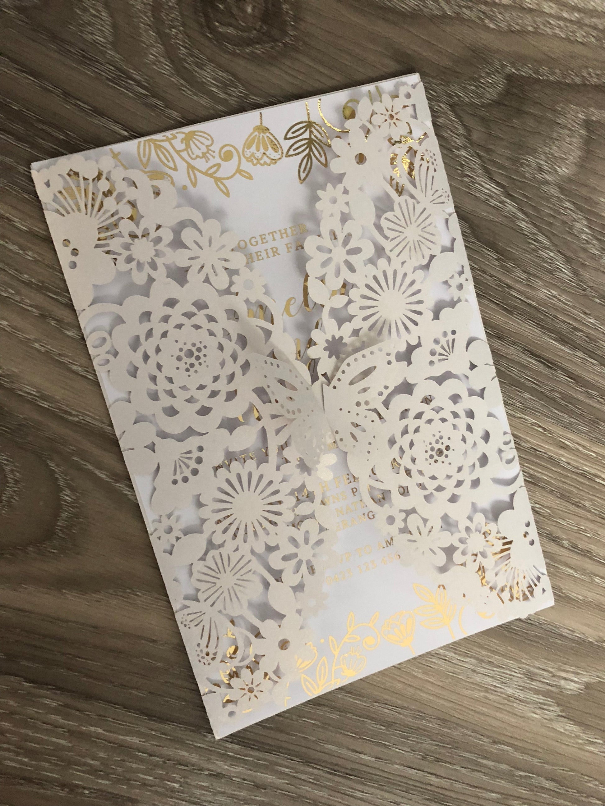 Butterfly Laser Cut Gold Foil Wedding Invitation - Glitzy Prints
