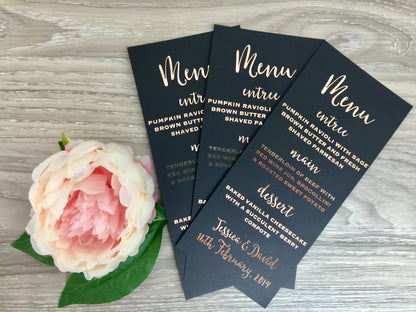 Black and Gold Wedding Menu Cards - Glitzy Prints