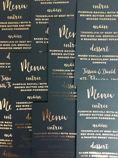 Black and Gold Wedding Menu Cards - Glitzy Prints