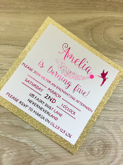 Fairy Invitation with gold glitter and gold or pink foil - Glitzy Prints