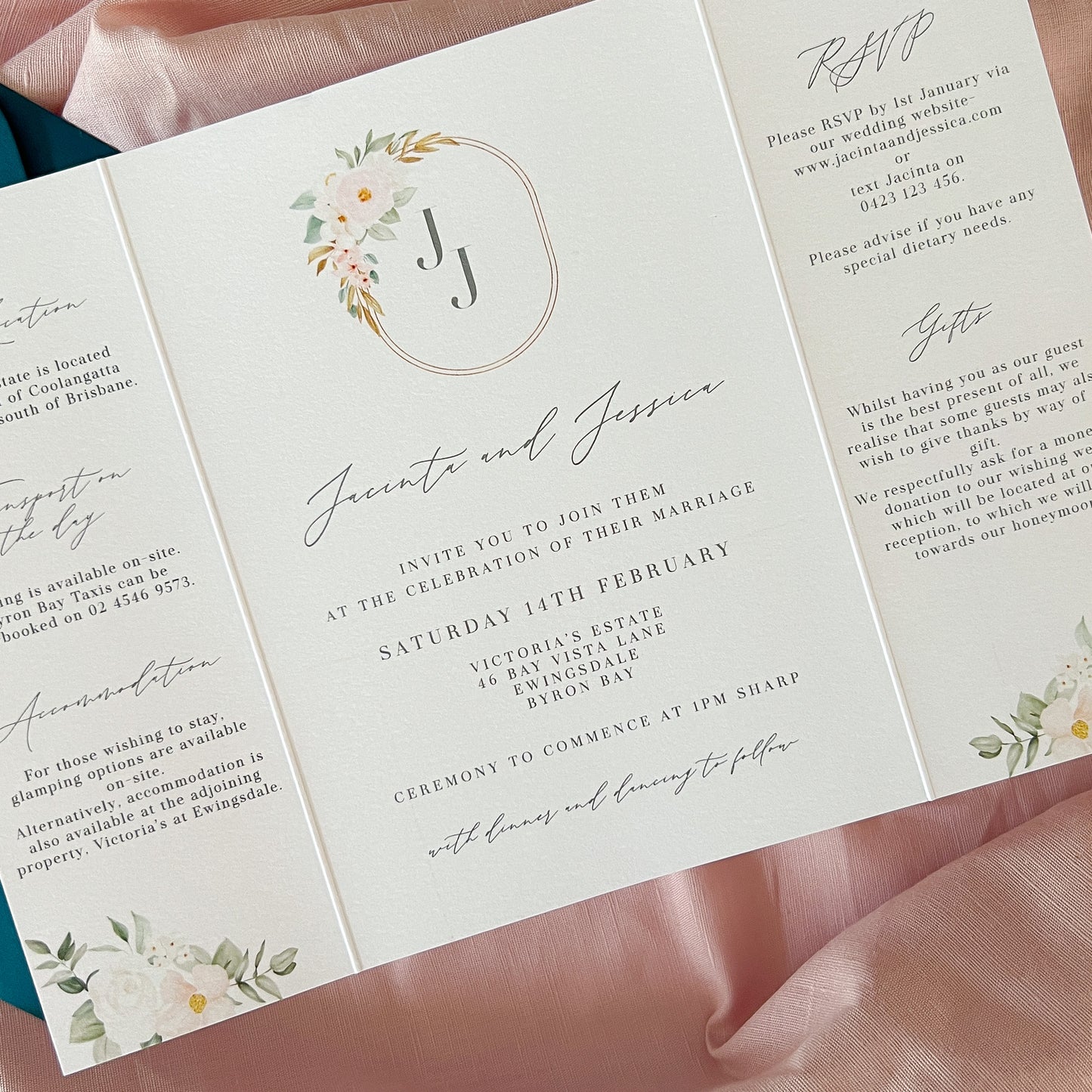 "Jacinta" Gatefold Wedding Invitation - Glitzy Prints